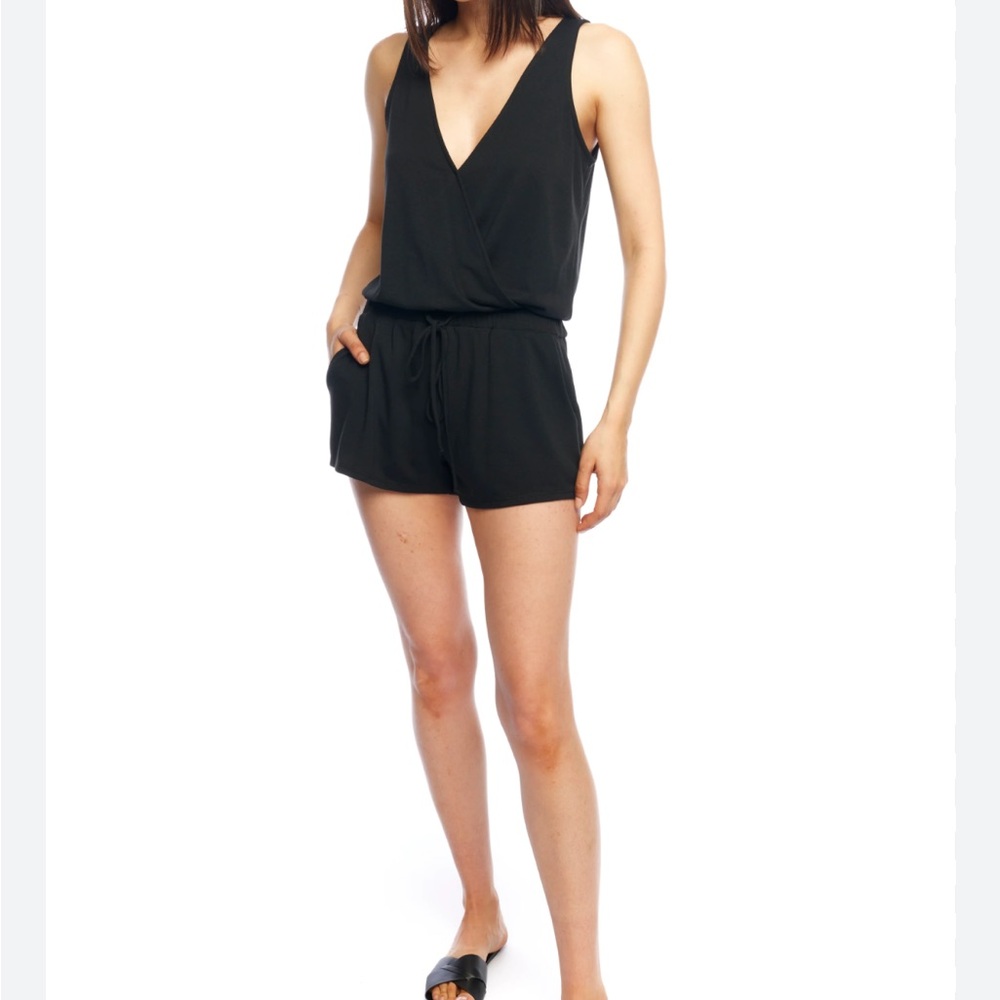 Rory Beca Classic Black Shorts Romper with billow black neck line